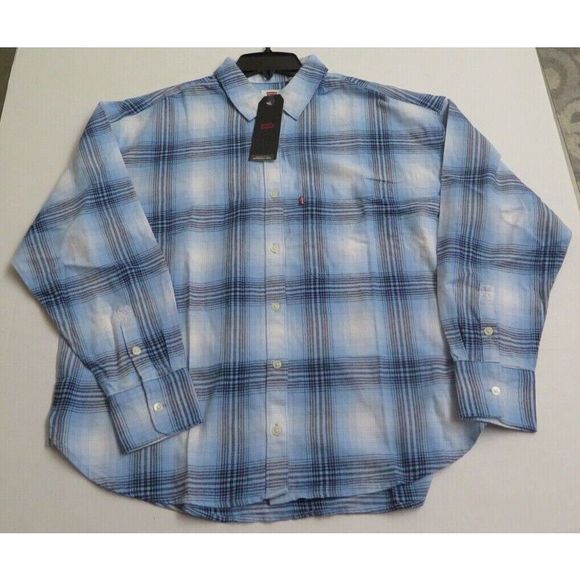 Levi's A08670004 Women's Sz L Joey Plaid Bonnie Blue L/S Flannel Shirt $60 - Picture 4 of 10